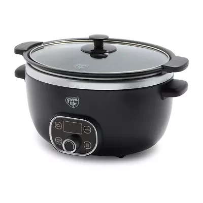 GreenLife Cook Duo Healthy Ceramic Nonstick 6QT Slow Cooker, PFAS-Free, Digital Timer, Dishwasher Safe Parts