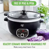 GreenLife Cook Duo Healthy Ceramic Nonstick 6QT Slow Cooker, PFAS-Free, Digital Timer, Dishwasher Safe Parts