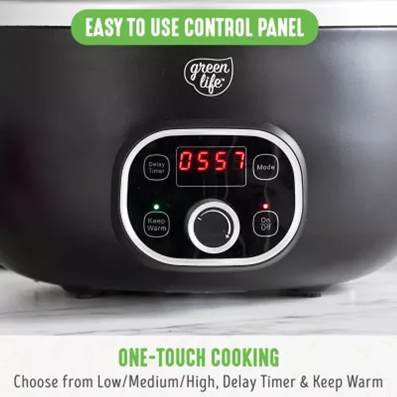 GreenLife Cook Duo Healthy Ceramic Nonstick 6QT Slow Cooker, PFAS-Free, Digital Timer, Dishwasher Safe Parts