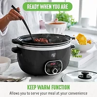 GreenLife Cook Duo Healthy Ceramic Nonstick 6QT Slow Cooker, PFAS-Free, Digital Timer, Dishwasher Safe Parts