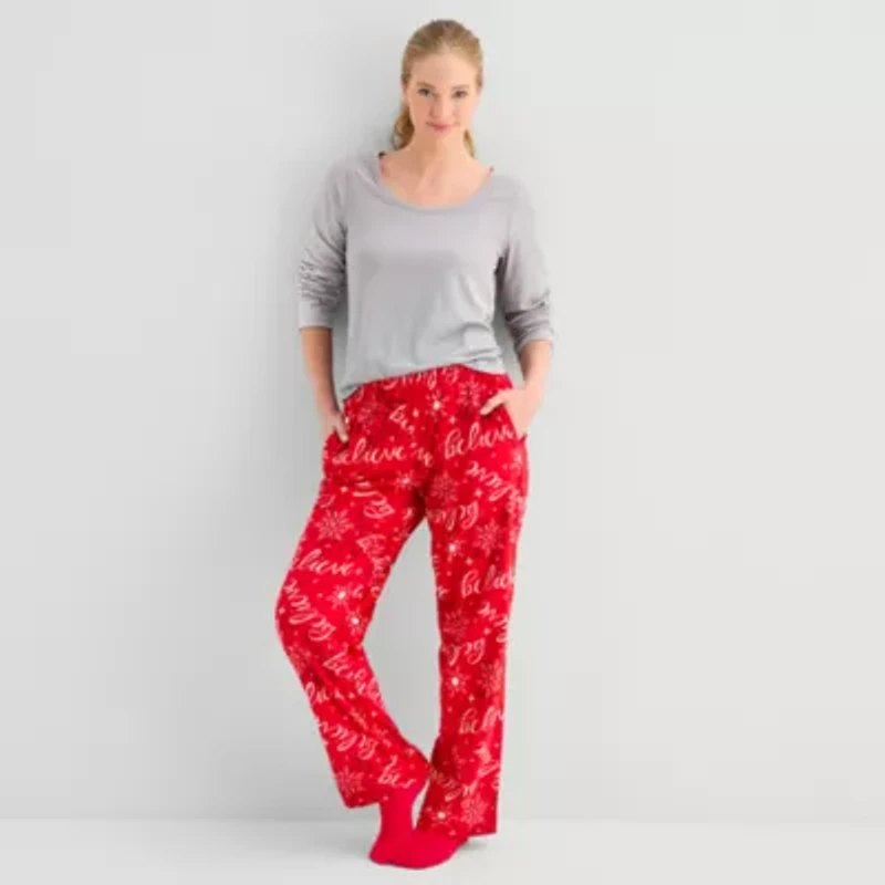 Sleep Chic With Sock Womens Fleece Pajama Pants