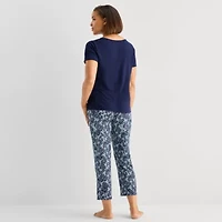 Liz Claiborne Cool and Calm Womens V-Neck Short Sleeve 2-pc. Pajama Sets