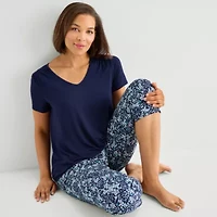 Liz Claiborne Cool and Calm Womens V-Neck Short Sleeve 2-pc. Pajama Sets