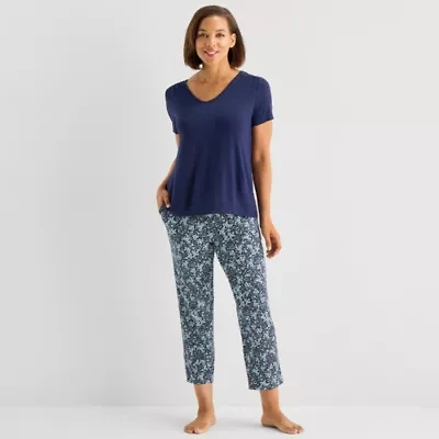 Liz Claiborne Cool and Calm Womens V-Neck Short Sleeve 2-pc. Pajama Sets