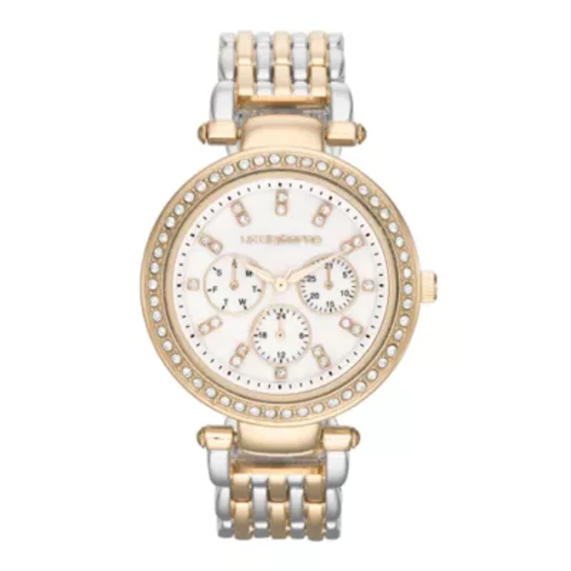 Liz Claiborne Womens Two-Tone & Crystal-Accent Oversized Watch