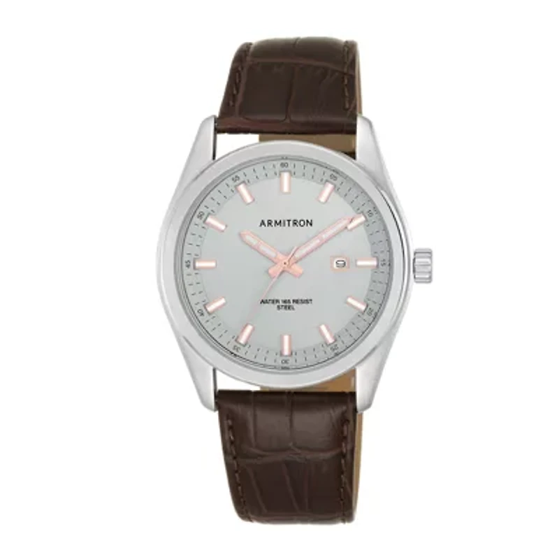 Armitron® All-Sport® Mens Brown Leather Strap Watch 20/5087GYSVBN