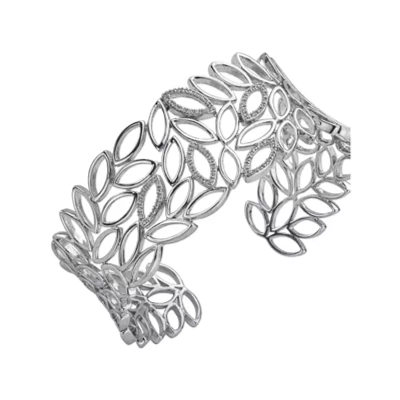 Womens 1/5 CT. White Diamond Sterling Silver Cuff Bracelet