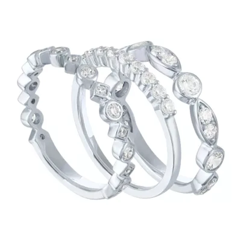 DiamonArt® Womens White Cubic Zirconia Sterling Silver Stackable Ring