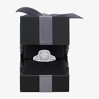 Womens 1 CT. T.W. Lab Grown White Diamond 10K or 14K Gold Cushion Side Stone Halo Bridal Set