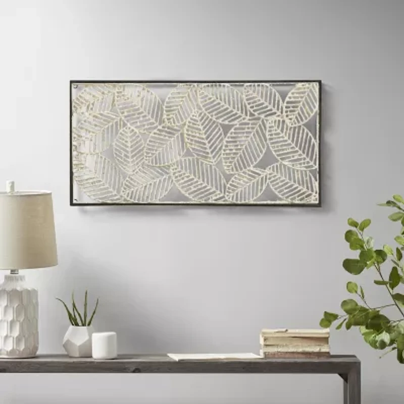 Madison Park Paper Cloaked Leaves Framed Metal Wall Art
