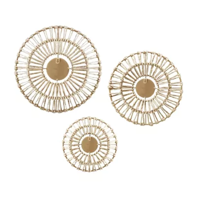 Madison Park Ella Round Natural Fiber And Mirror 3-pc. Wall Art Set