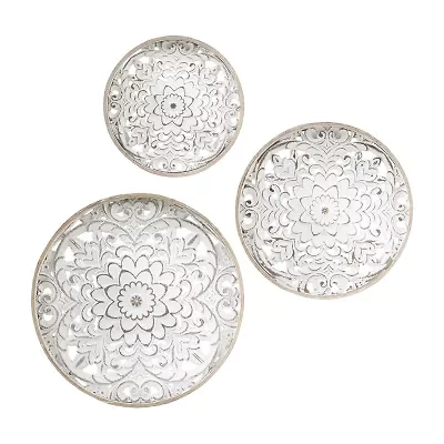 Madison Park Medallion White Floral Carved Wood 3-pc. Framed Wall Art Set