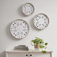 Madison Park Medallion White Floral Carved Wood 3-pc. Framed Wall Art Set