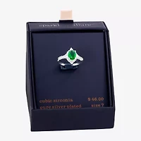 Sparkle Allure Womens Green Cubic Zirconia Pure Silver Over Brass Oval Halo Cocktail Ring