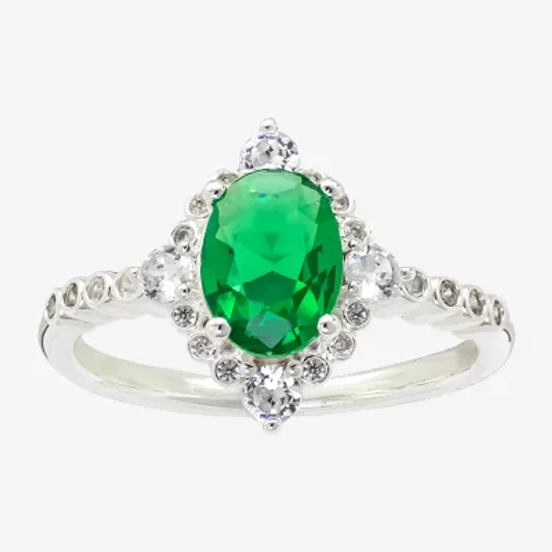 Sparkle Allure Womens Green Cubic Zirconia Pure Silver Over Brass Oval Halo Cocktail Ring