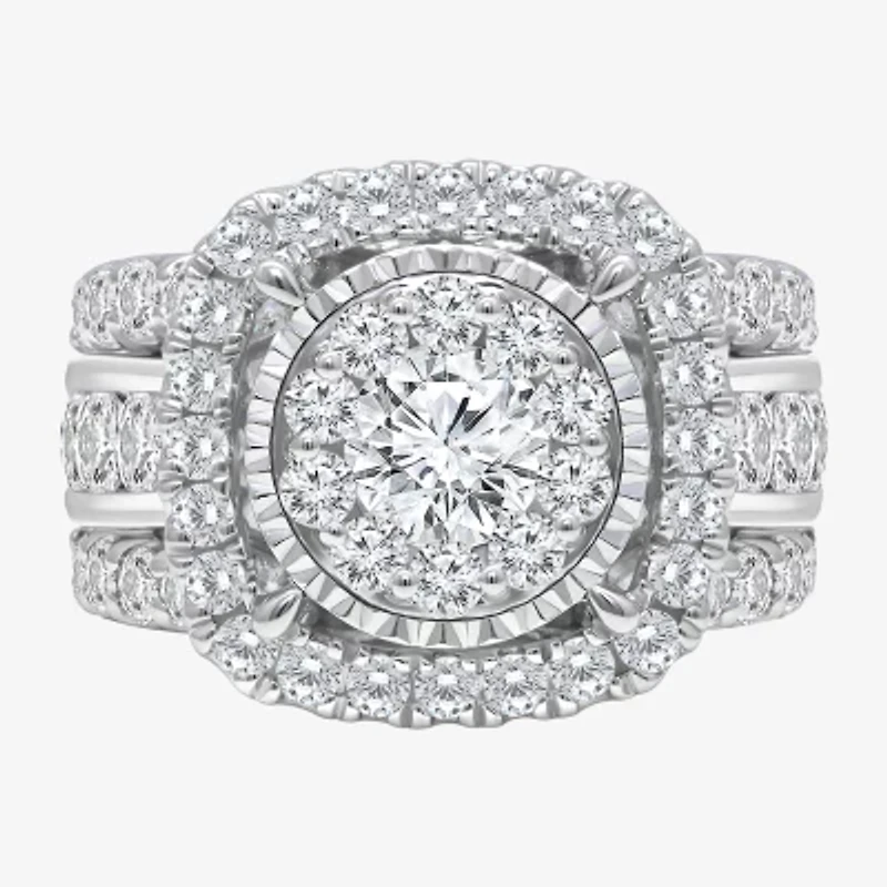 (I / I1) Womens 4 CT. T.W. Lab Grown White Diamond 10K or 14K Gold Cushion Halo Engagement Ring
