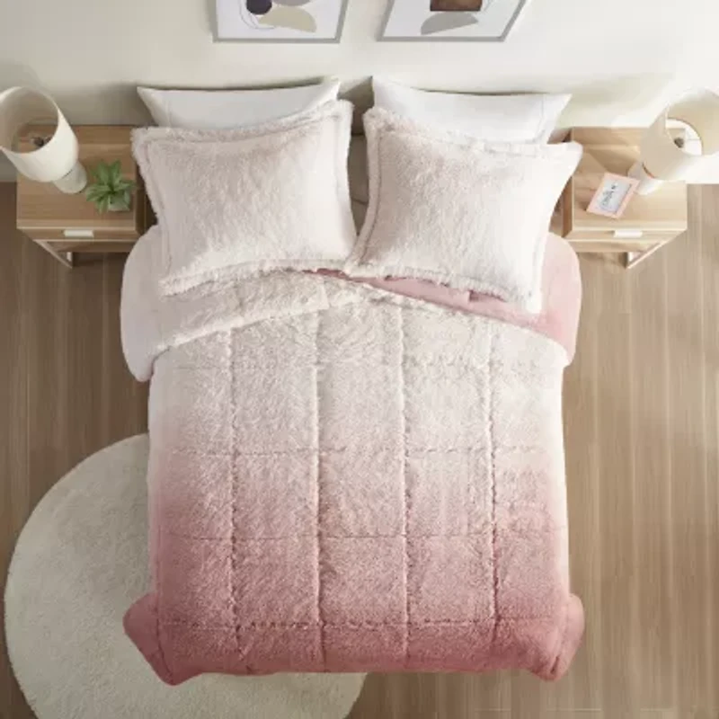 Intelligent Design Ella Ombre Shaggy Long Faux Fur Comforter Set