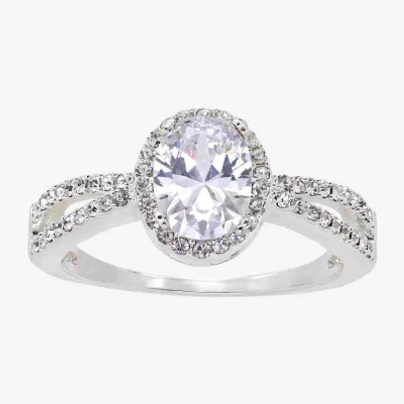 Sparkle Allure Womens Cubic Zirconia Pure Silver Over Brass Oval Halo Engagement Ring