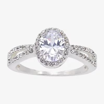 Sparkle Allure Womens Cubic Zirconia Pure Silver Over Brass Oval Halo Engagement Ring