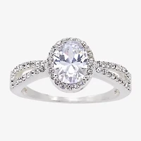 Sparkle Allure Womens Cubic Zirconia Pure Silver Over Brass Oval Halo Engagement Ring
