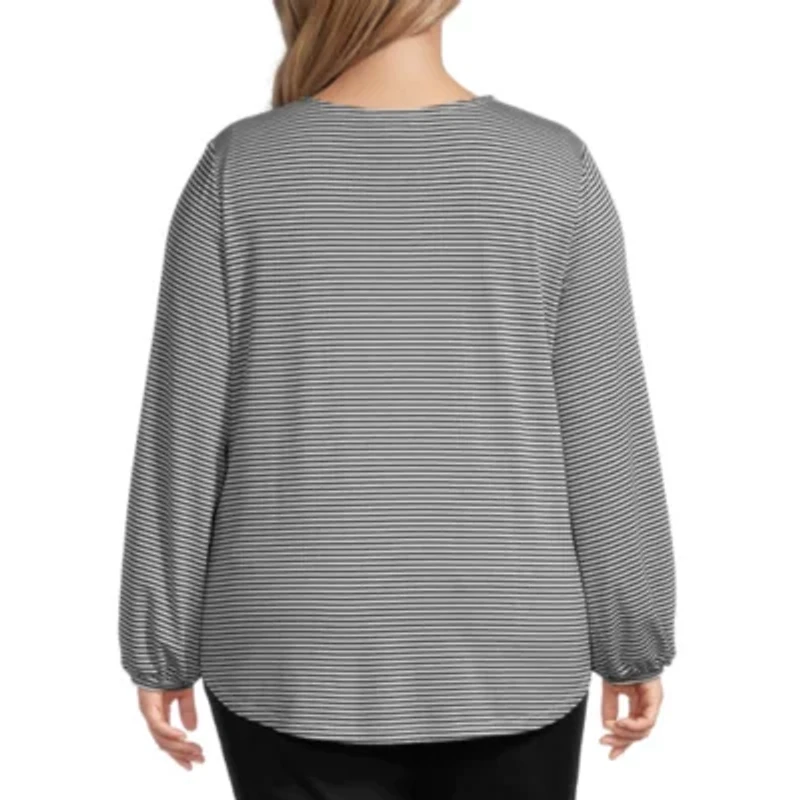 Liz Claiborne Womens V Neck Long Sleeve Plus Blouse