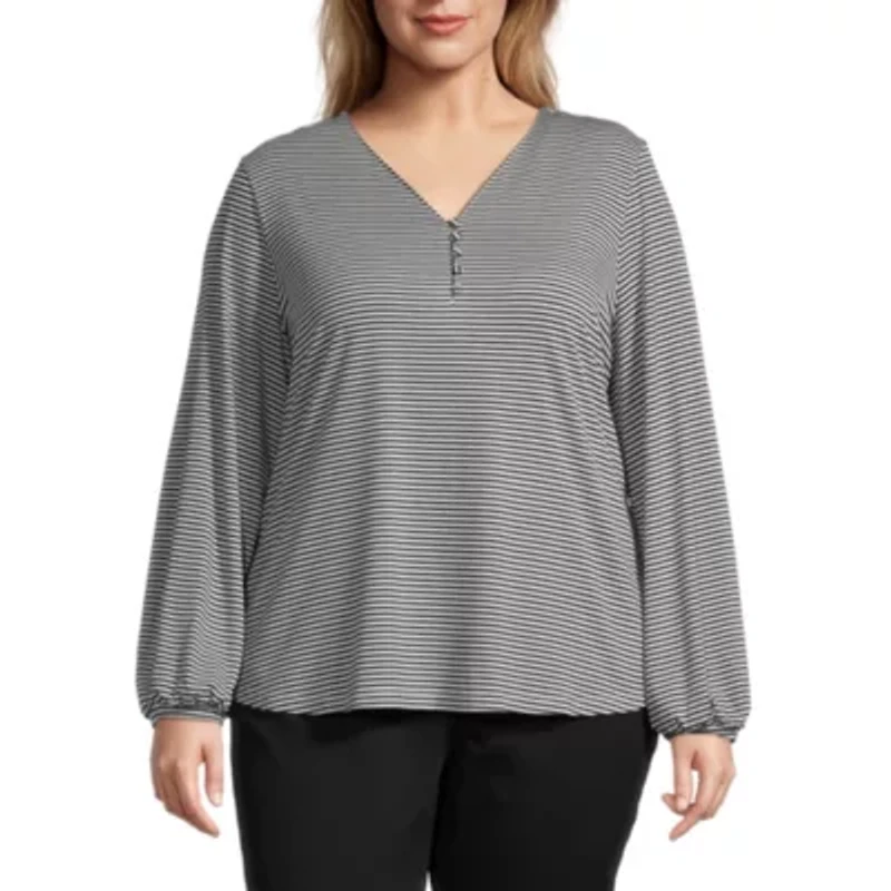 Liz Claiborne Womens V Neck Long Sleeve Plus Blouse