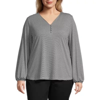 Liz Claiborne Womens V Neck Long Sleeve Plus Blouse