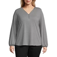 Liz Claiborne Womens V Neck Long Sleeve Plus Blouse