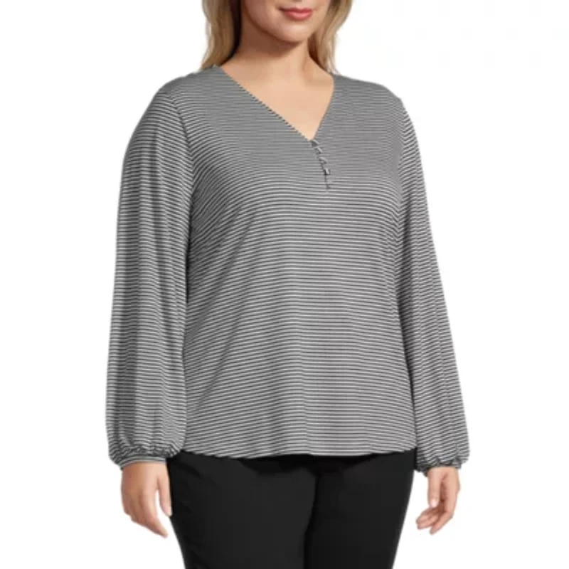 Liz Claiborne Womens V Neck Long Sleeve Plus Blouse