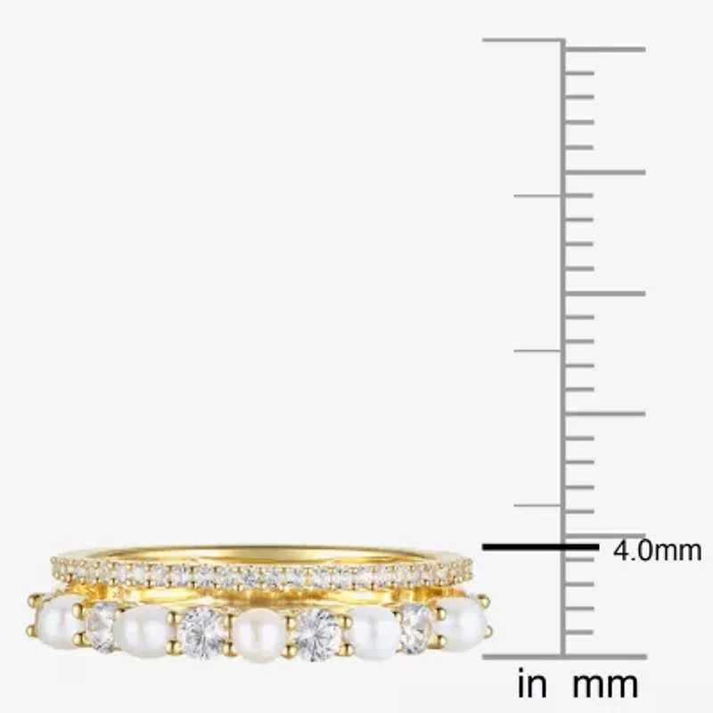 Womens 2.5MM White Cultured Freshwater Pearl 14K Gold Over Silver Stackable Ring