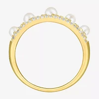 Womens 2.5MM White Cultured Freshwater Pearl 14K Gold Over Silver Stackable Ring