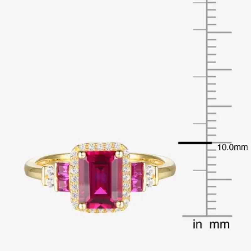 Womens Lab Created Red Ruby 14K Gold Over Silver Side Stone Cocktail Ring