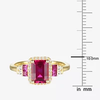 Womens Lab Created Red Ruby 14K Gold Over Silver Side Stone Cocktail Ring