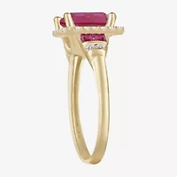 Womens Lab Created Red Ruby 14K Gold Over Silver Side Stone Cocktail Ring