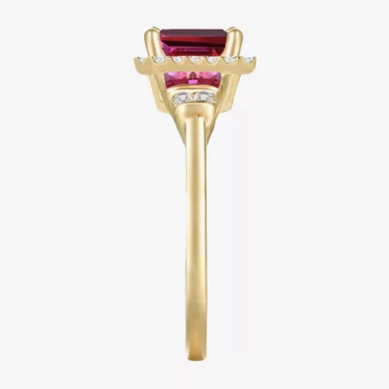 Womens Lab Created Red Ruby 14K Gold Over Silver Side Stone Cocktail Ring