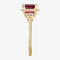 Womens Lab Created Red Ruby 14K Gold Over Silver Side Stone Cocktail Ring