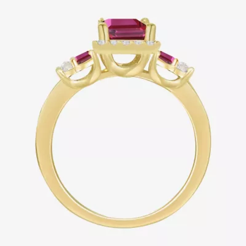 Womens Lab Created Red Ruby 14K Gold Over Silver Side Stone Cocktail Ring
