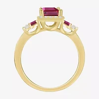 Womens Lab Created Red Ruby 14K Gold Over Silver Side Stone Cocktail Ring