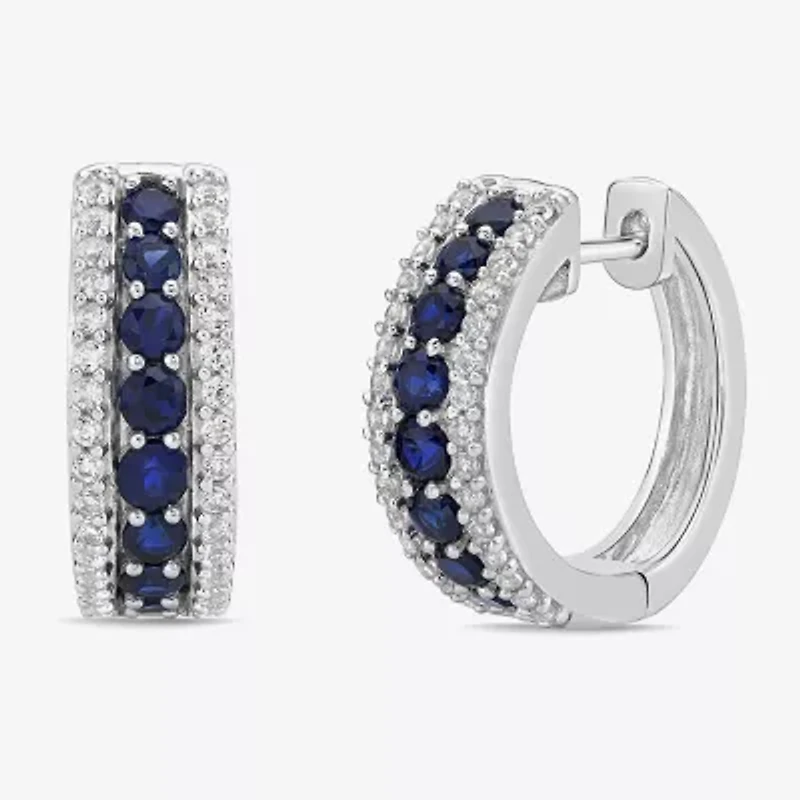 Womens Lab Created Blue Sapphire Sterling Silver 19.5mm Hoop Earrings