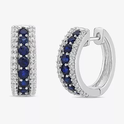 Womens Lab Created Blue Sapphire Sterling Silver 19.5mm Hoop Earrings
