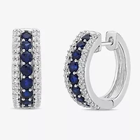 Womens Lab Created Blue Sapphire Sterling Silver 19.5mm Hoop Earrings