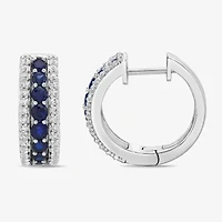 Womens Lab Created Blue Sapphire Sterling Silver 19.5mm Hoop Earrings
