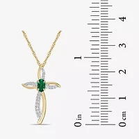 Womens 1/10 CT. T.W. Lab Created Green Emerald 10K Gold Cross 18 Inch Pendant Necklace
