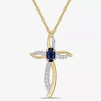 Womens 1/10 CT. T.W. Lab Created Blue Sapphire 10K Gold Cross 18 Inch Pendant Necklace