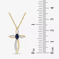 Womens 1/10 CT. T.W. Lab Created Blue Sapphire 10K Gold Cross 18 Inch Pendant Necklace