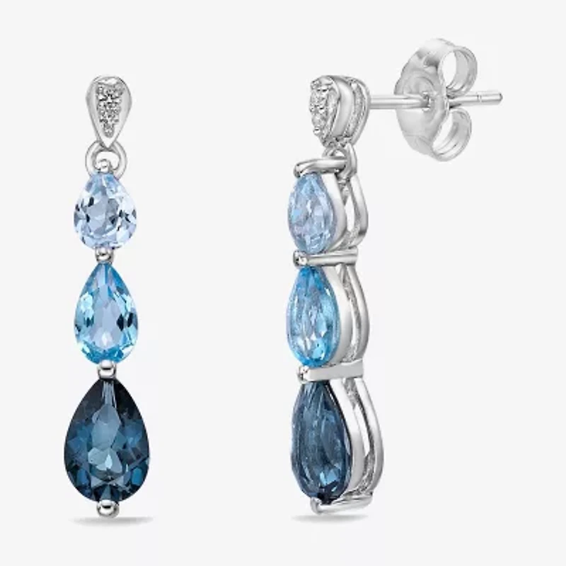 Womens Genuine Blue Topaz Sterling Silver Pear Drop Earrings