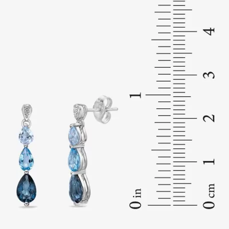 Womens Genuine Blue Topaz Sterling Silver Pear Drop Earrings