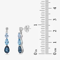 Womens Genuine Blue Topaz Sterling Silver Pear Drop Earrings
