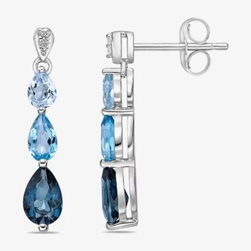 Womens Genuine Blue Topaz Sterling Silver Pear Drop Earrings