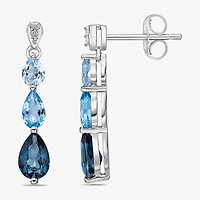 Womens Genuine Blue Topaz Sterling Silver Pear Drop Earrings
